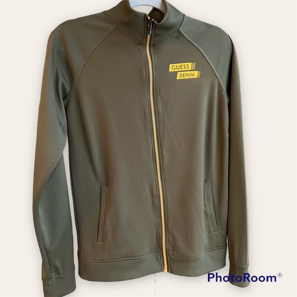 Guess olive green zip up performance jacket, size Youth 16 - Picture 1 of 5